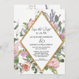 Foto Save the Date Gold Glitter Romantic Floral Kaart