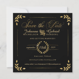 Foto Save the Date, Gold Laurel Leaf Typography Date