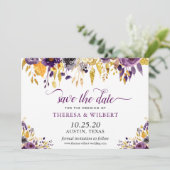 Foto Save the Date Gold Paars Floral Script (Staand voorkant)
