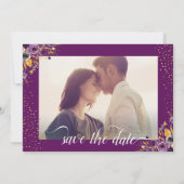 Foto Save the Date Gold Paars Floral Script (Achterkant)