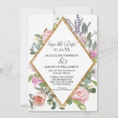 Foto Save the Date Goud Glitters Romantische Bloem Kaart (Voorkant)