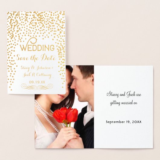 Foto Save the Date Gouden Confetti Typografie Folie Kaarten (Display)