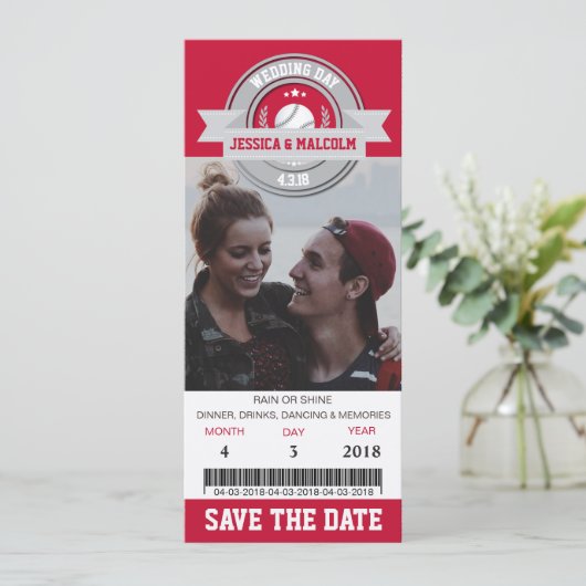 Foto Save The Date Huwelijk Sport Ticket Kaart (Staand voorkant)