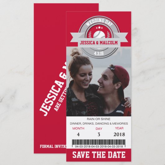 Foto Save The Date Huwelijk Sport Ticket Kaart (Voorkant / Achterkant)