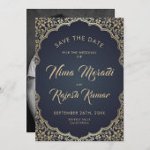 Foto Save The Date, Indiase bruiloft, blauw en gou Save The Date (Voorkant / Achterkant)