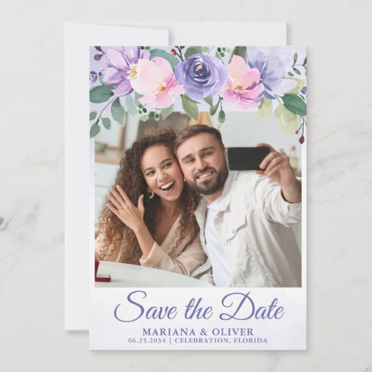 Foto Save the Date Kaart Moderne Roze Bloemen (Voorkant)