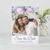 Foto Save the Date Kaart Moderne Roze Bloemen (Staand voorkant)