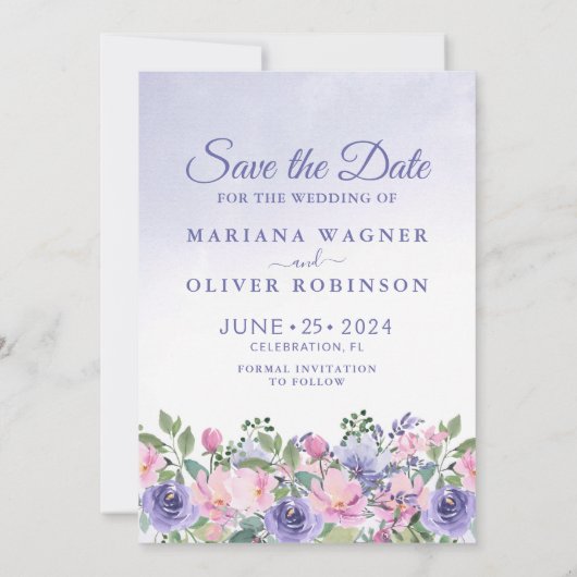 Foto Save the Date Kaart Moderne Roze Bloemen (Achterkant)