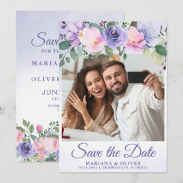 Foto Save the Date Kaart Moderne Roze Bloemen