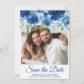 Foto Save the Date Kaart Navy Blauwe Bloemen (Voorkant)