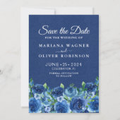 Foto Save the Date Kaart Navy Blauwe Bloemen (Achterkant)