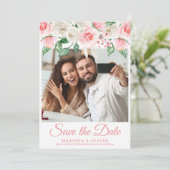 Foto Save the Date Kaart Peach Floral (Staand voorkant)