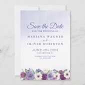 Foto Save the Date Kaart Periwinkle Fuchsia Bloem (Achterkant)