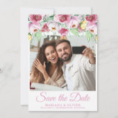 Foto Save the Date Kaart Roze Bloemen (Voorkant)