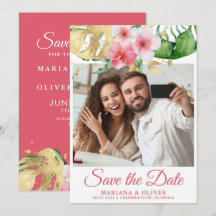 Foto Save the Date Kaart Tropische Palmen Bloemen