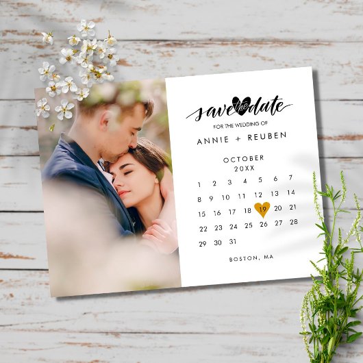 Foto Save the Date Kalender Goud Hart Liefde Briefkaart