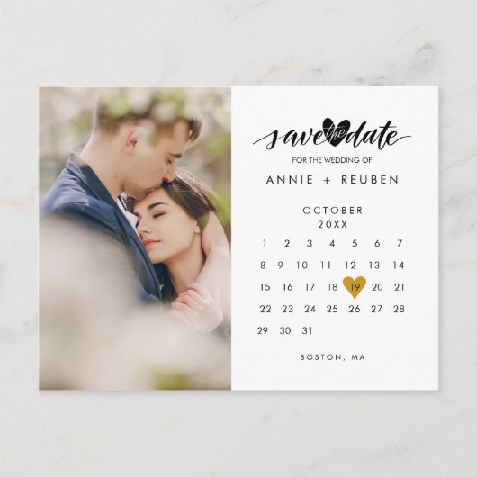 Foto Save the Date Kalender Trouw Gouden Hart Briefkaart (Voorkant)