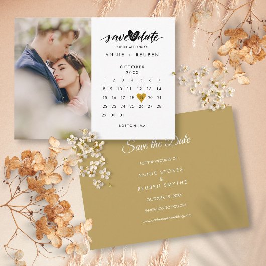 Foto Save the Date Kalender Trouw Gouden Hart Briefkaart