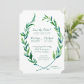 Foto Save the Date Laurierkrans Olijfblad Kunst Kaart (Staand voorkant)