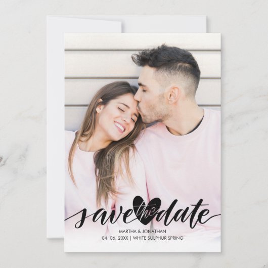 Foto Save the Date Liefde Hart Confetti Script Kaart (Voorkant)