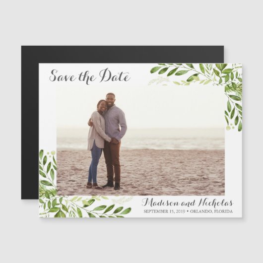 Foto Save the Date Magneten Rustiek Groen Blad (Voorkant / Achterkant)
