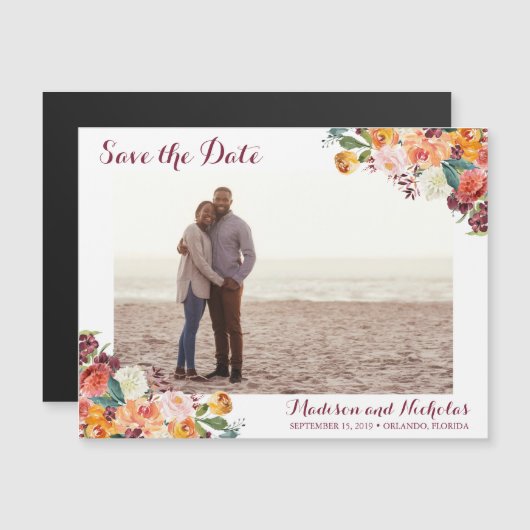 Foto Save the Date Magnets, Herfst Flower Wedding Magnetische Uitnodiging (Voorkant / Achterkant)