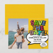 Foto Save the Date Modern Fun Strips Aankondigingskaart (Voorkant / Achterkant)