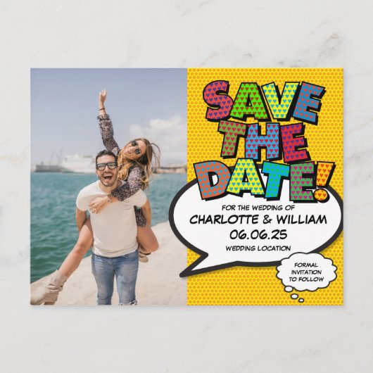 Foto Save the Date Modern Fun Strips Aankondigingskaart (Voorkant)