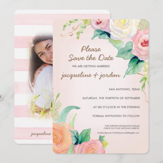 Foto Save the Date Modern Waterverf Floral Kaart (Voorkant / Achterkant)