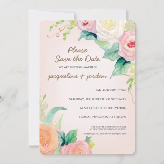 Foto Save the Date Modern Waterverf Floral Kaart (Voorkant)