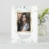 FOTO SAVE THE DATE |  Moderne Elegante Eucalyptus  Kaart (Staand voorkant)