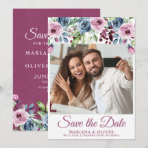 Foto Save the Date Navy Blauwe Bourgogne Bloemen