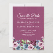 Foto Save the Date Navy Blauwe Bourgondiër Bloem Kaart (Achterkant)