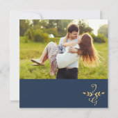 Foto Save the Date, Navy Gold Laurel Leaf Date (Achterkant)