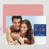 FOTO SAVE THE DATE ombre schuine streep marine kor (Voorkant / Achterkant)