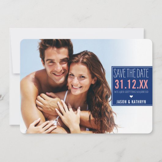 FOTO SAVE THE DATE ombre schuine streep marine kor (Voorkant)