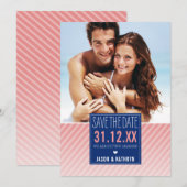 FOTO SAVE THE DATE ombre schuine streep marine kor (Voorkant / Achterkant)