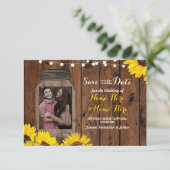Foto Save The Date Pot Hout Zonnebloemen Uitnodigi (Staand voorkant)