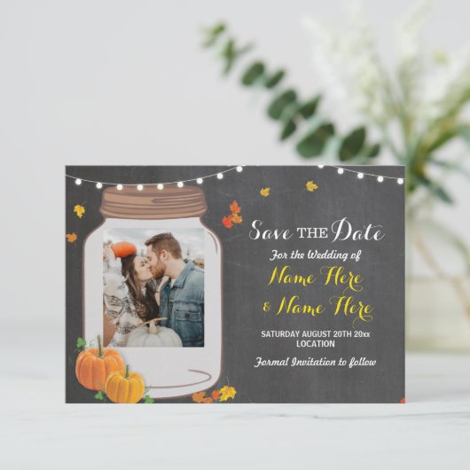 Foto Save The Date Pot Krijt Pompoen Uitnodiging (Staand voorkant)