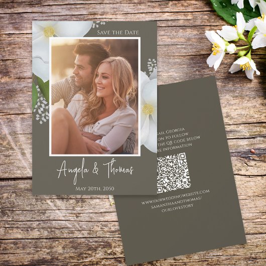Foto Save the Date QR Code Bloemige Groene Tinten