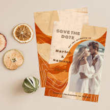 Foto Save the Date, retro gebrand sinaasappel ontw