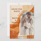 Foto Save the Date, retro gebrand sinaasappel ontw Kaart (Voorkant)
