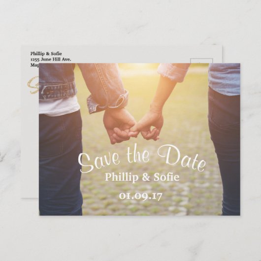 Foto Save the Date Rustic Briefkaart - Handen vast (Voorkant / Achterkant)