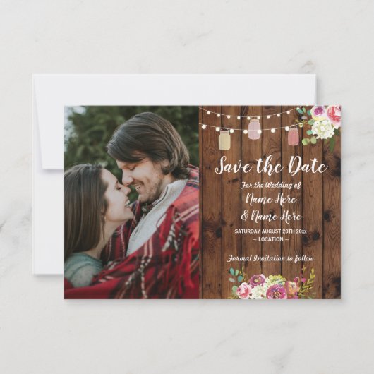 Foto Save The Date Rustic Pot Hout Bloem Invite (Voorkant)