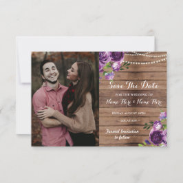 Foto Save The Date Rustieke Houten Paarse Bloemen