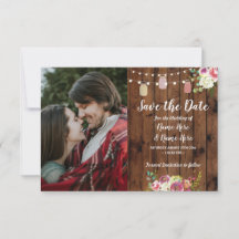 Foto Save The Date Rustieke Pot Hout Bloem Invite