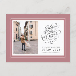 Foto Save The Date Stof Roze Elegante Trouwdag Aankondigingskaart