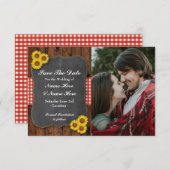 Foto: Save the Date Sunflower Red Chalk Wood Card (Voorkant / Achterkant)