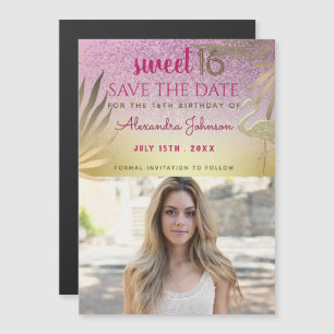 Foto: Save the Date Sweet 16 Pink Gold Magnetische Uitnodiging
