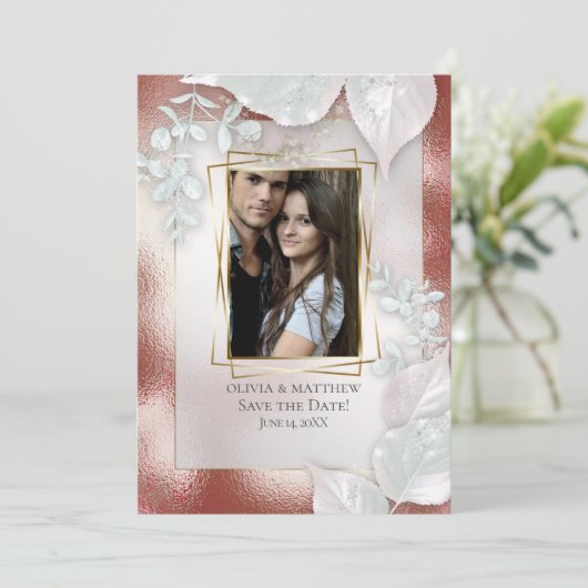 FOTO SAVE THE DATE | Terracotta Schittering Kaart (Staand voorkant)